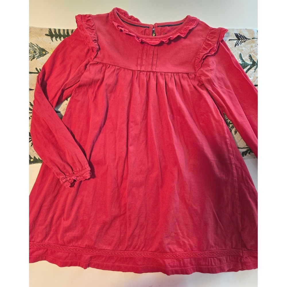 Mini Boden Girls‎ Red Long Sleeve Ruffle Lace Trim Dress Size 8-9 Years 134cm